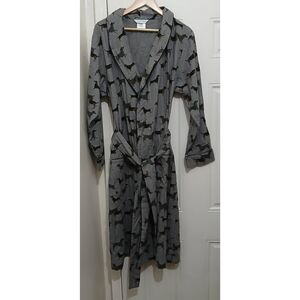 The company store mens medium long dog print robe cotton gray brown all season